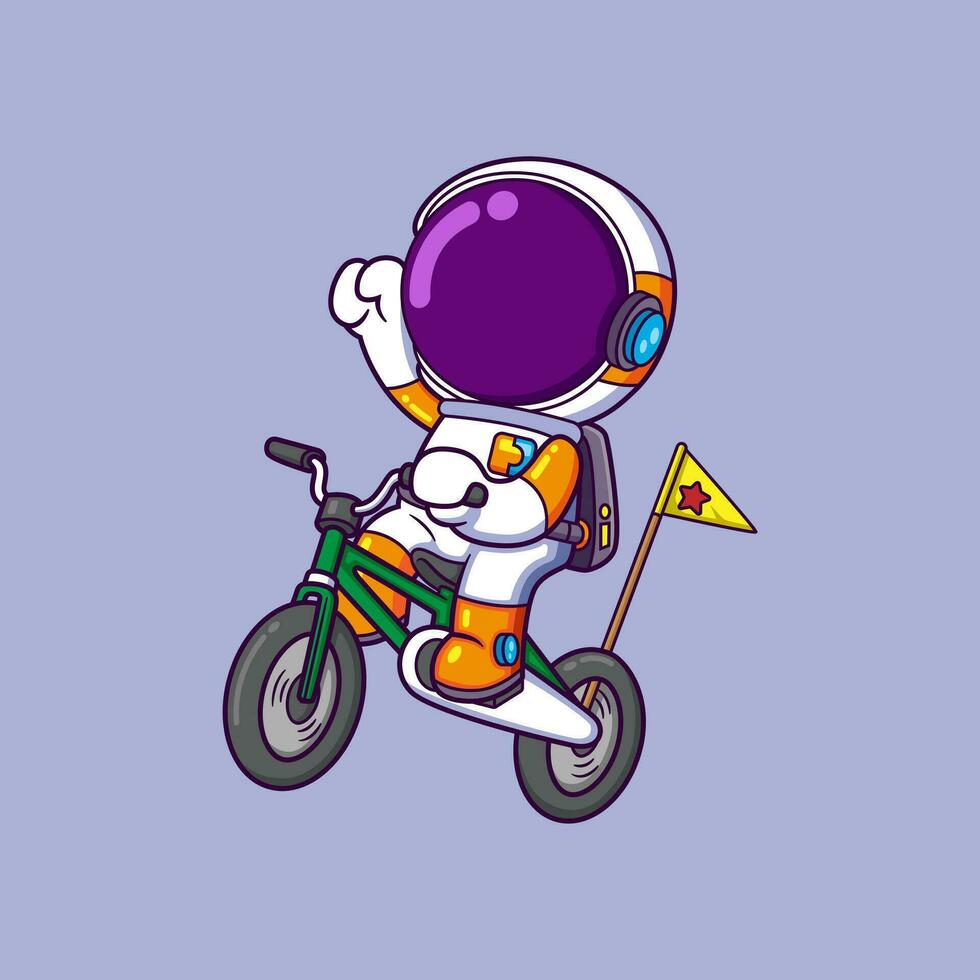Cute Astronaut Riding Bicycle Cartoon, Science Sport Icon Concept Isolated vector