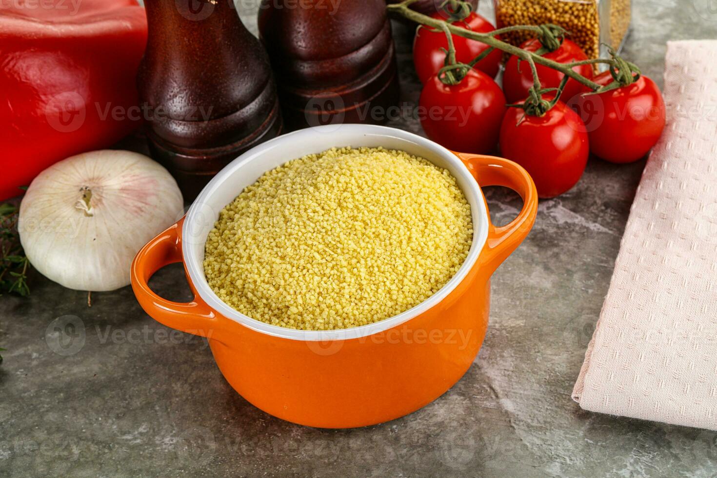 Raw dry wheat couscous grain photo