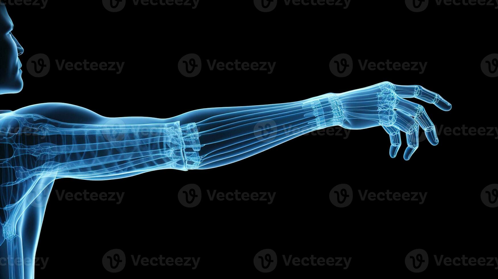 Orthopedic Excellence, Detailed X-Ray of a Male Human Arm in Blue Tones on a Black Background - Ideal for Precise Medical Imaging and Diagnosis, Ai generative photo