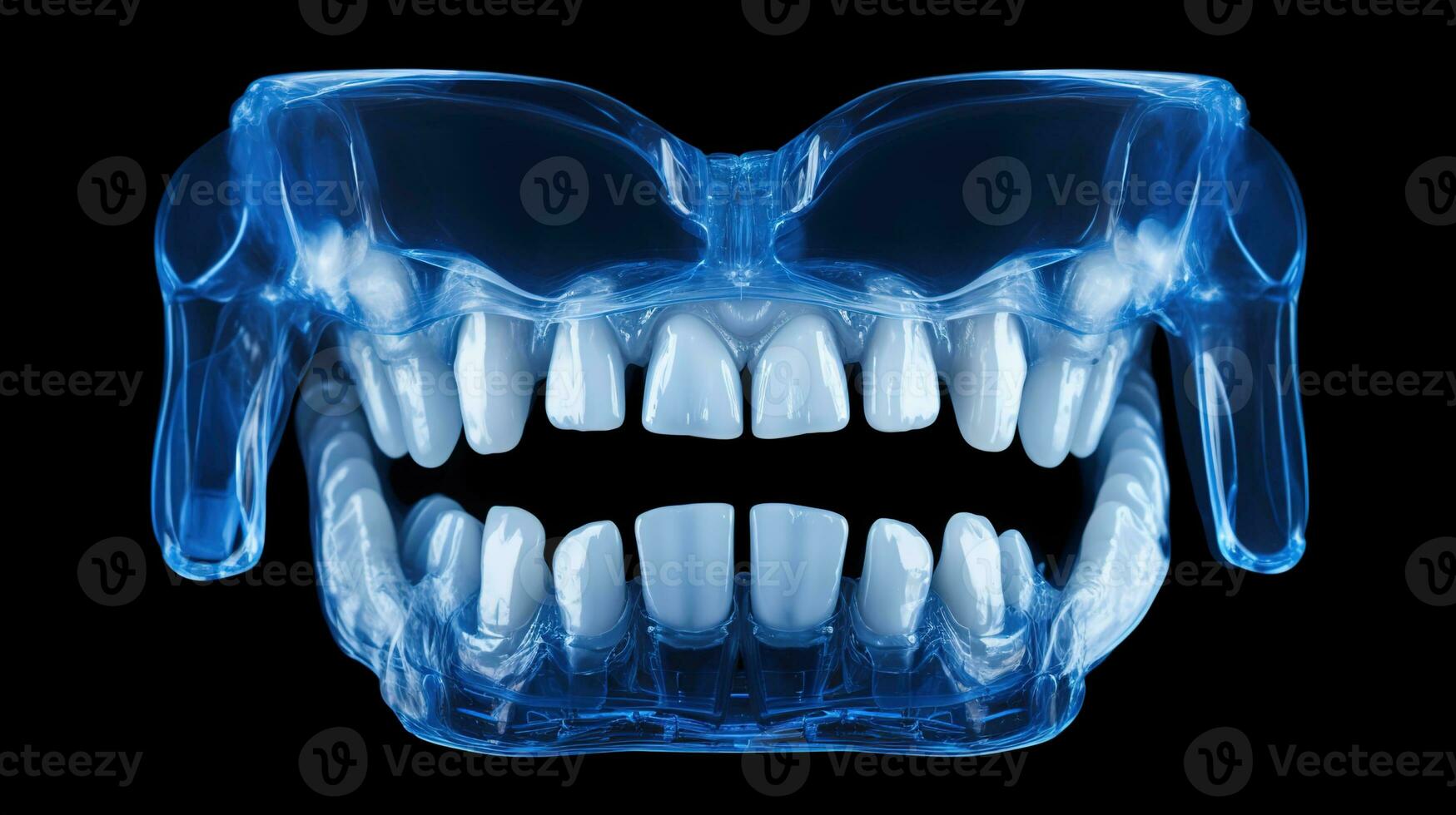 x-ray of human dental, blue tone radiograph on dark background, Diagnostic Tool for Dental Examination and Diagnosis, Ai generative photo