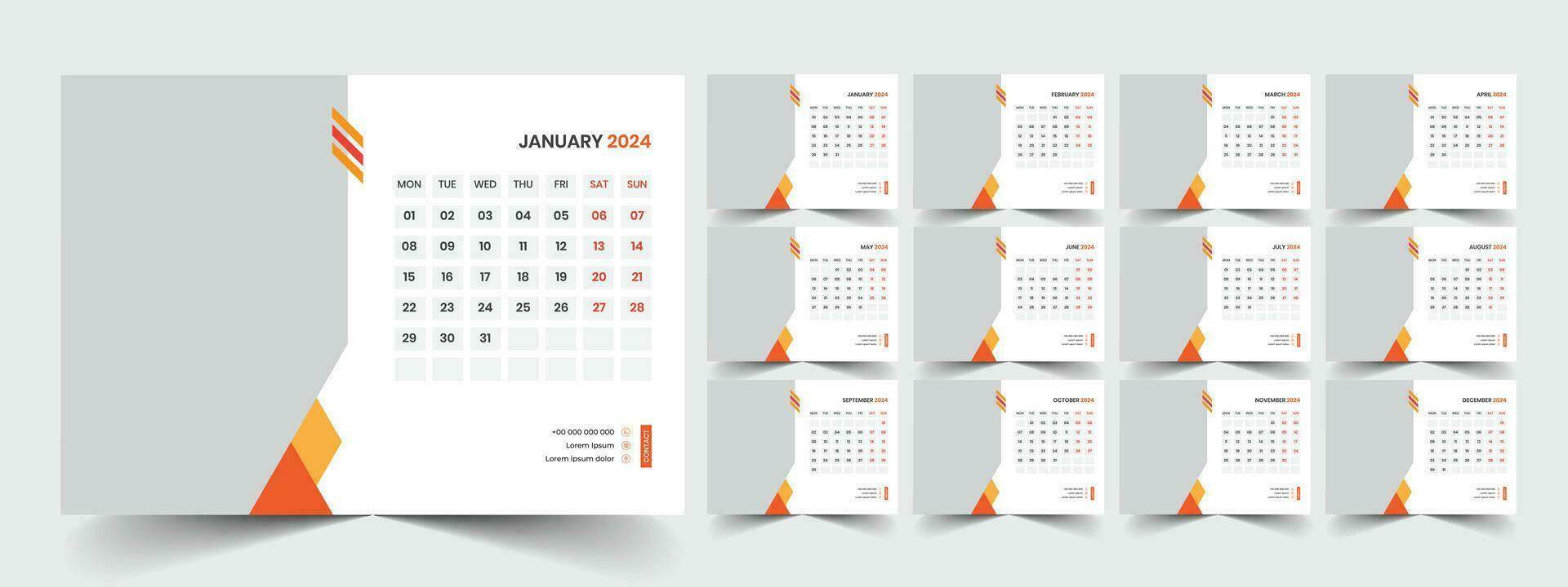 escritorio calendario 2024 modelo diseño, oficina calendario 2024 vector