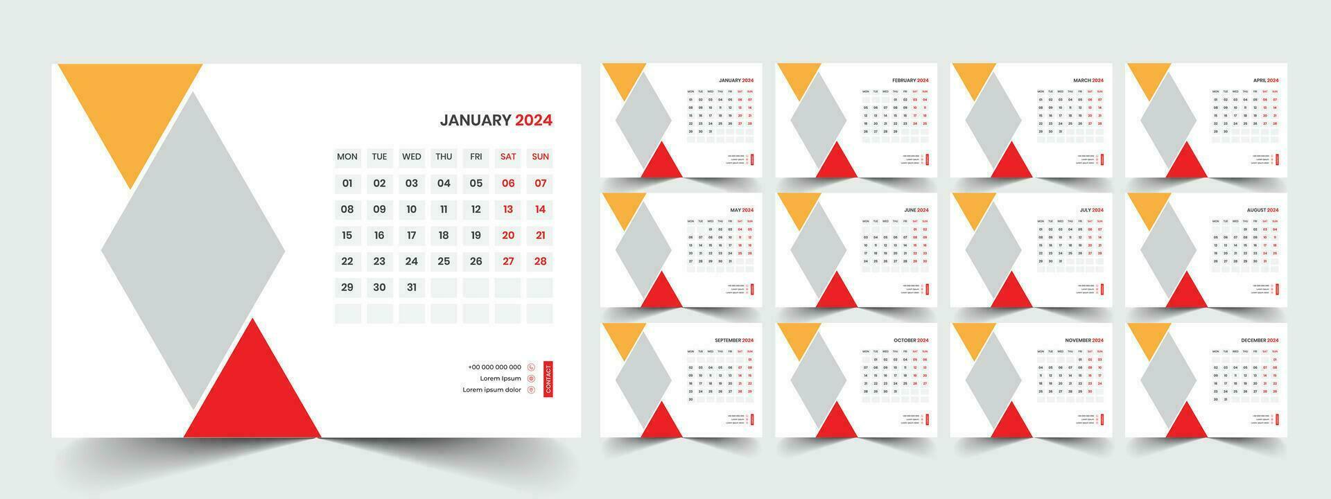 Desk Calendar 2024 template design, Office Calendar 2024 vector