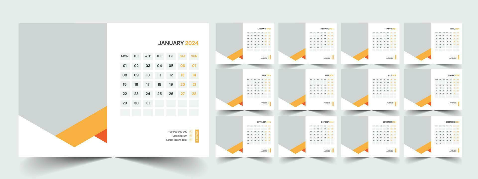 Desk Calendar 2024 template design, Office Calendar 2024 vector