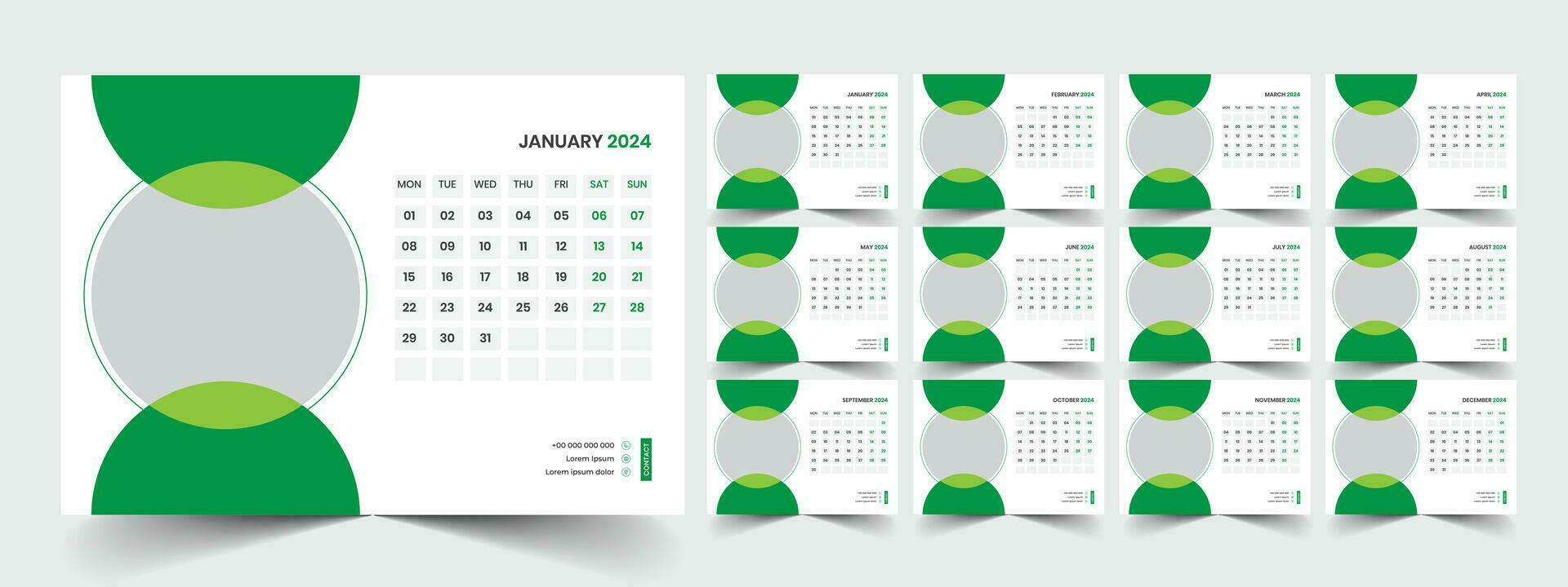 Planner template with calendar for 2024 year vector