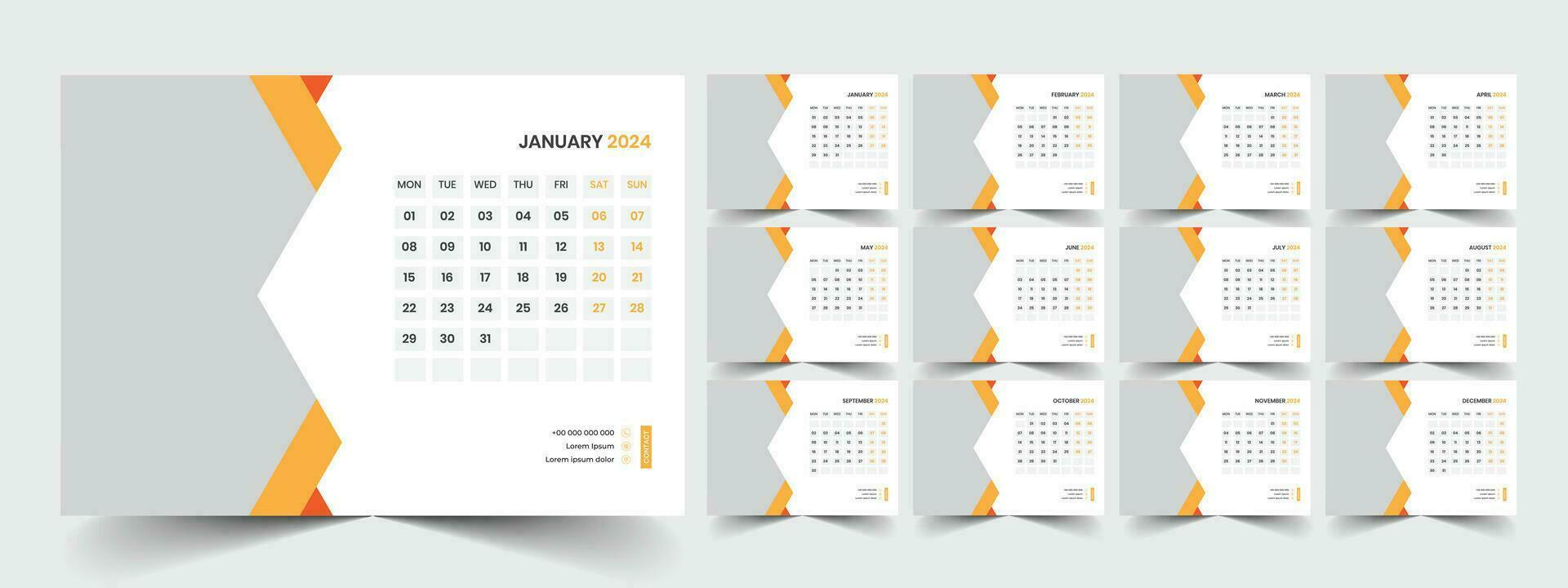 Desk Calendar 2024 template design, Office Calendar 2024 vector