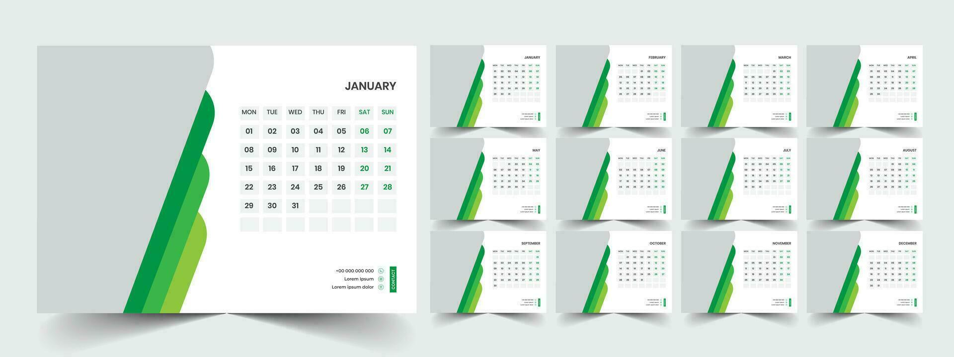 Calendar 2024 planner corporate template design set. Week starts on Monday. template for annual calendar 2024 vector