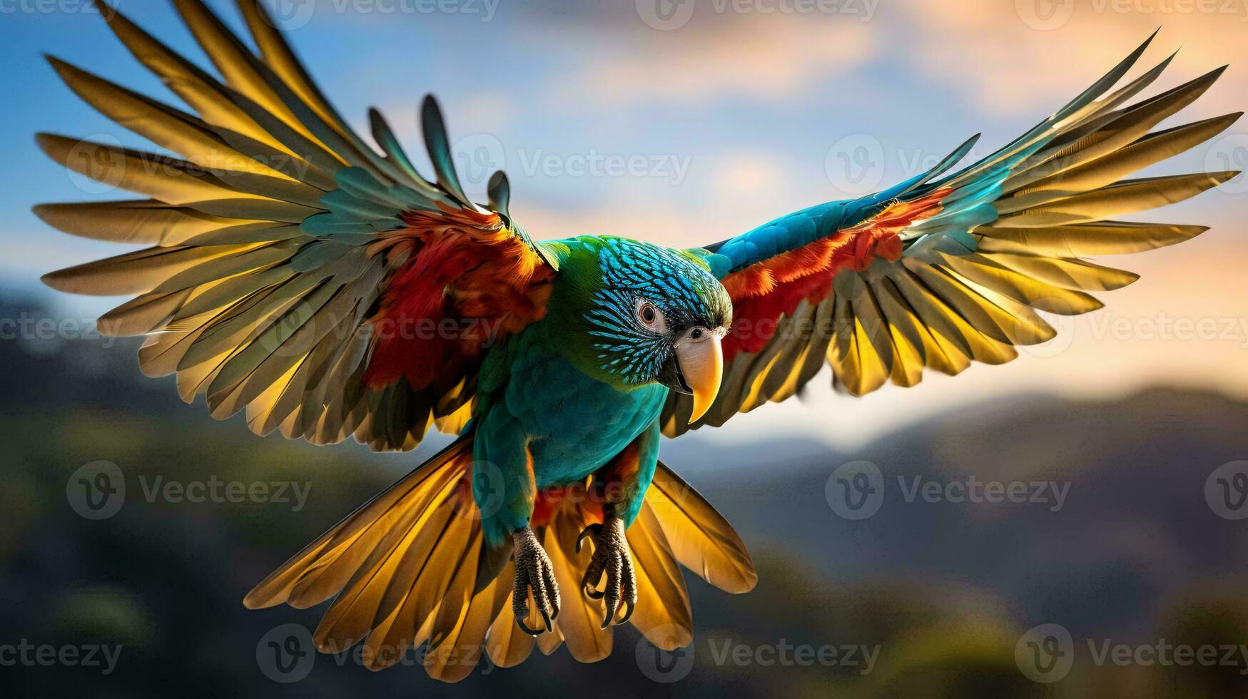 a colorful bird with wings spread AI Generated photo