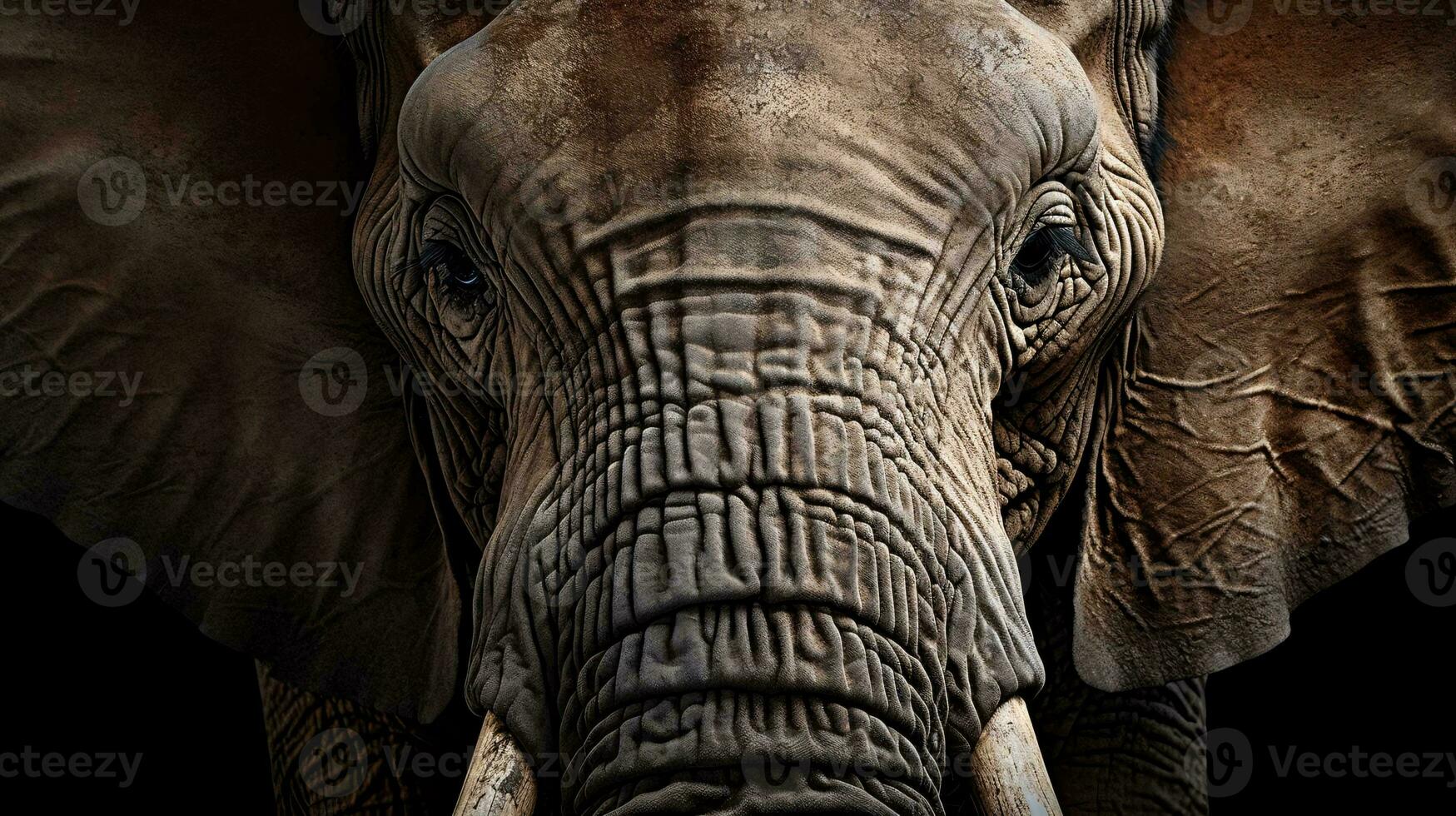 an elephant with its trunk up AI Generated photo