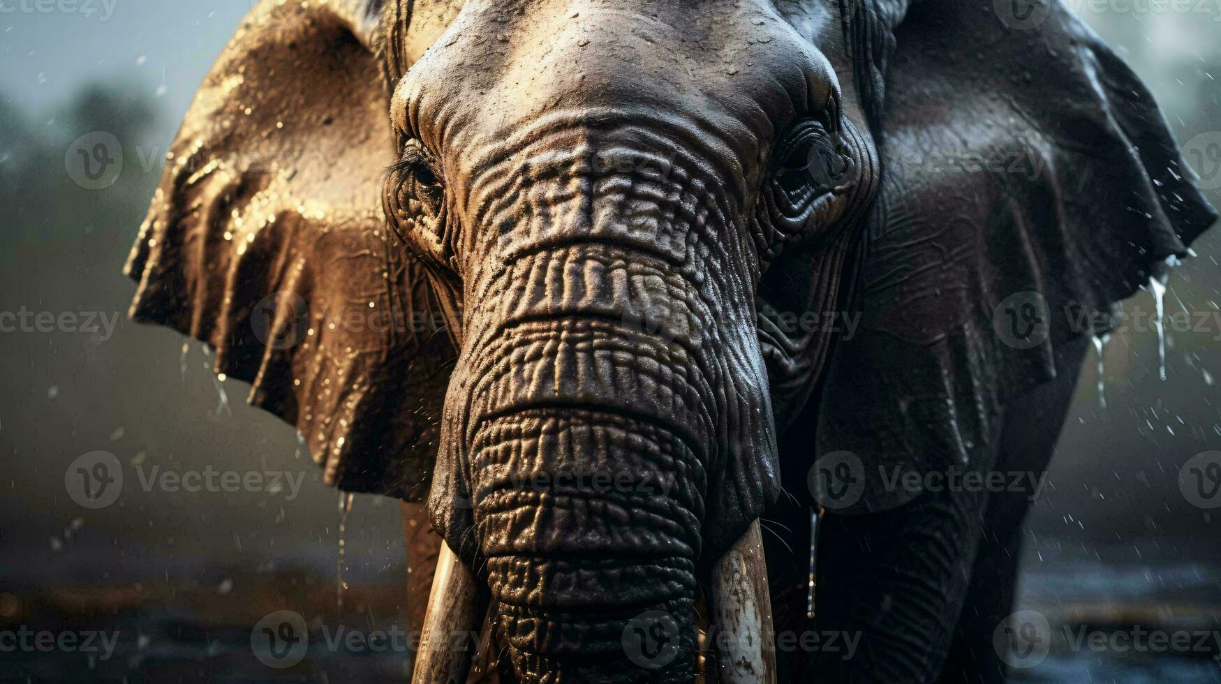 an elephant with its trunk up AI Generated photo