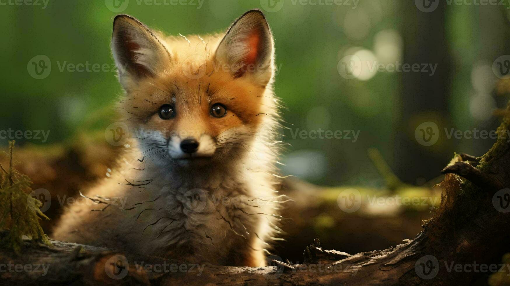 a fox lying on a log AI Generated photo