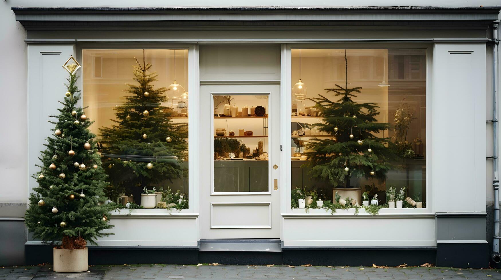 Elegant Christmas Decorations Adorn Shop Window photo