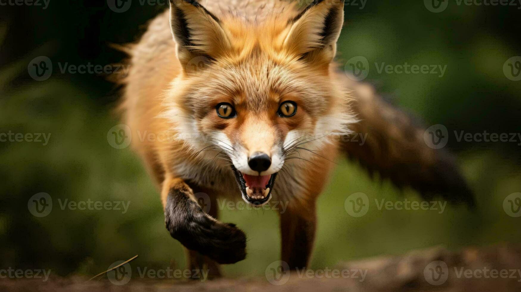 a fox running on a log AI Generated photo