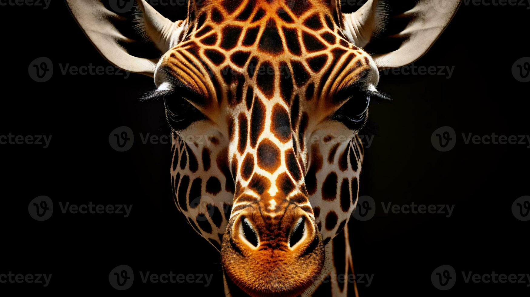 a giraffe with its mouth open AI Generated photo