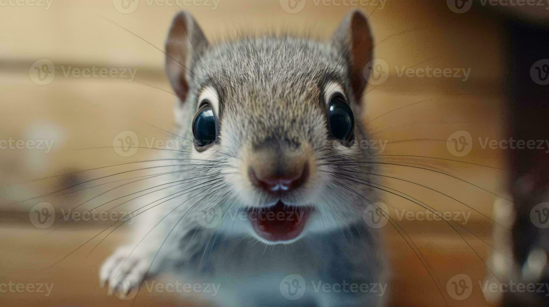 un pequeño roedor con sus boca abierto ai generado foto