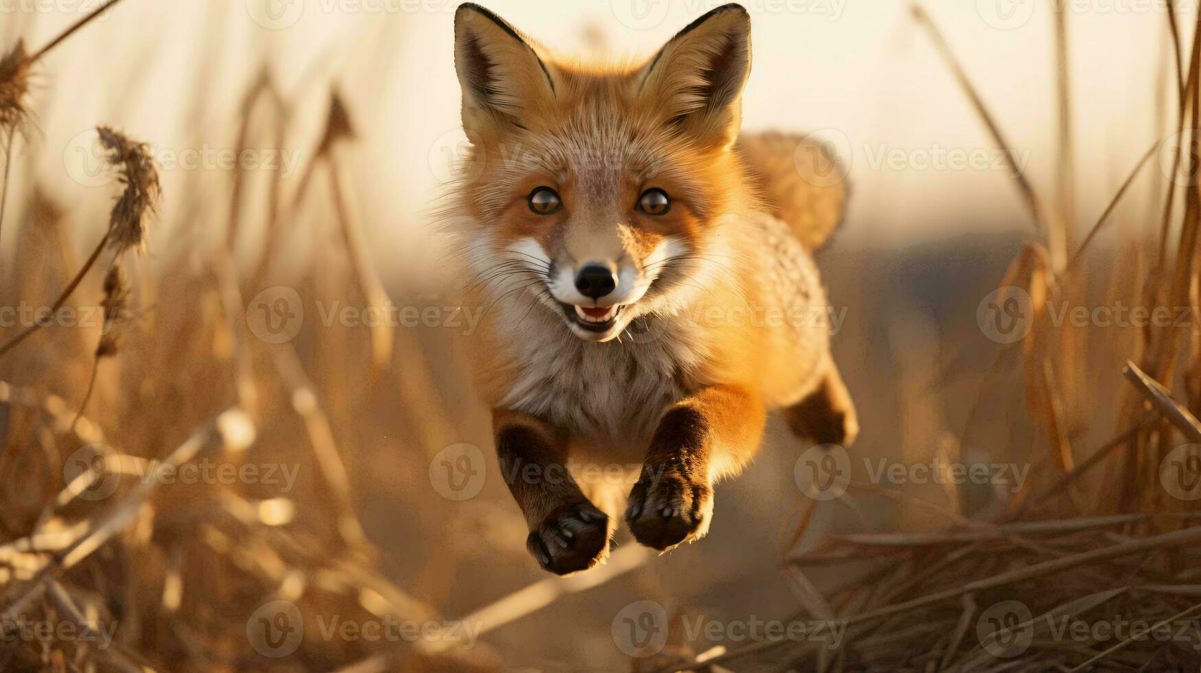 a fox running through a field AI Generated photo