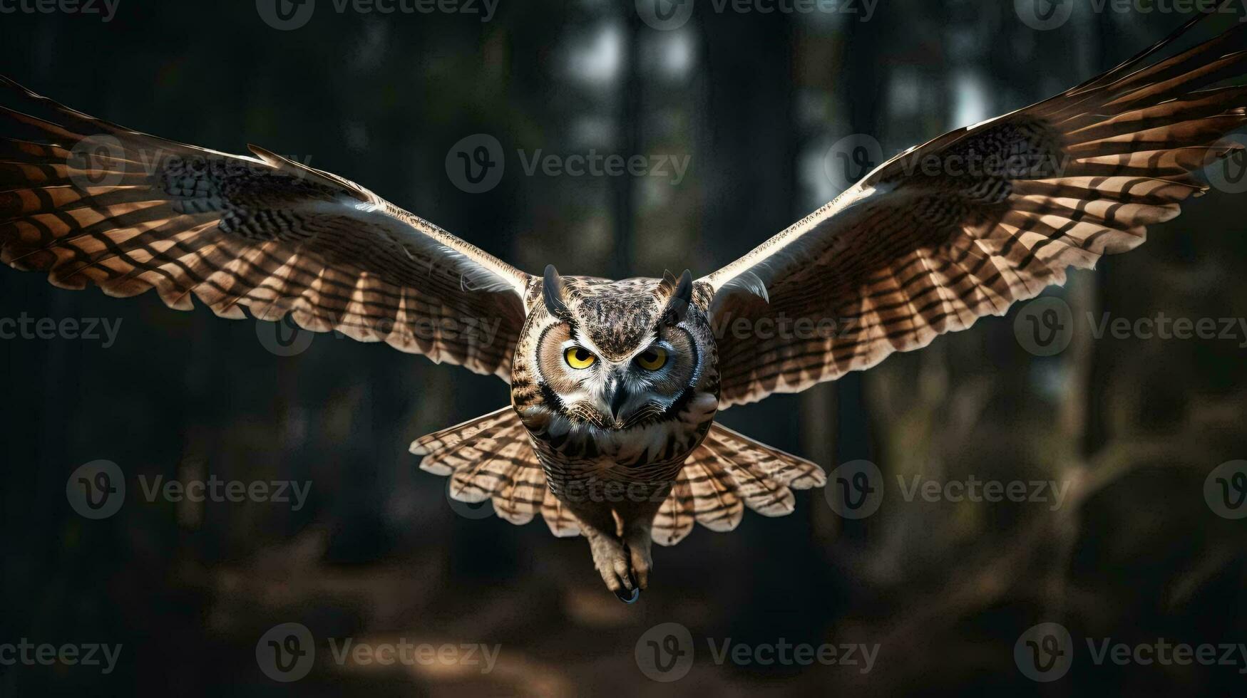 un búho volador en el aire ai generado foto