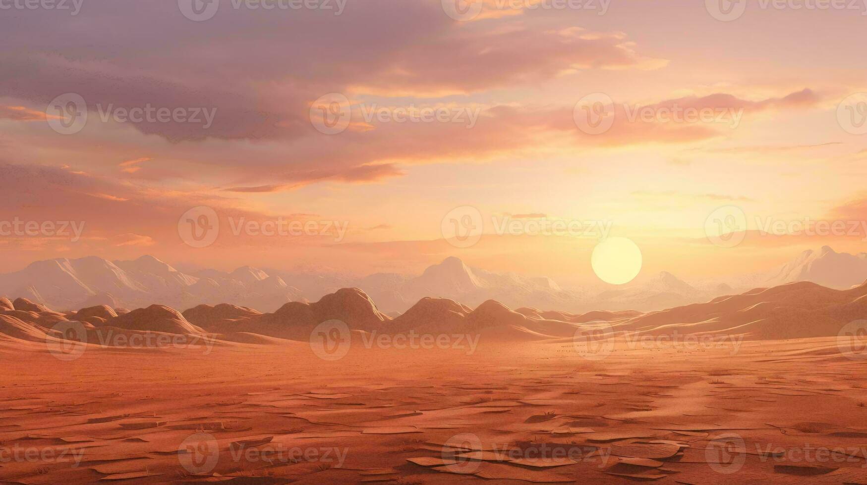 a desert landscape with mountains in the background AI Generated photo