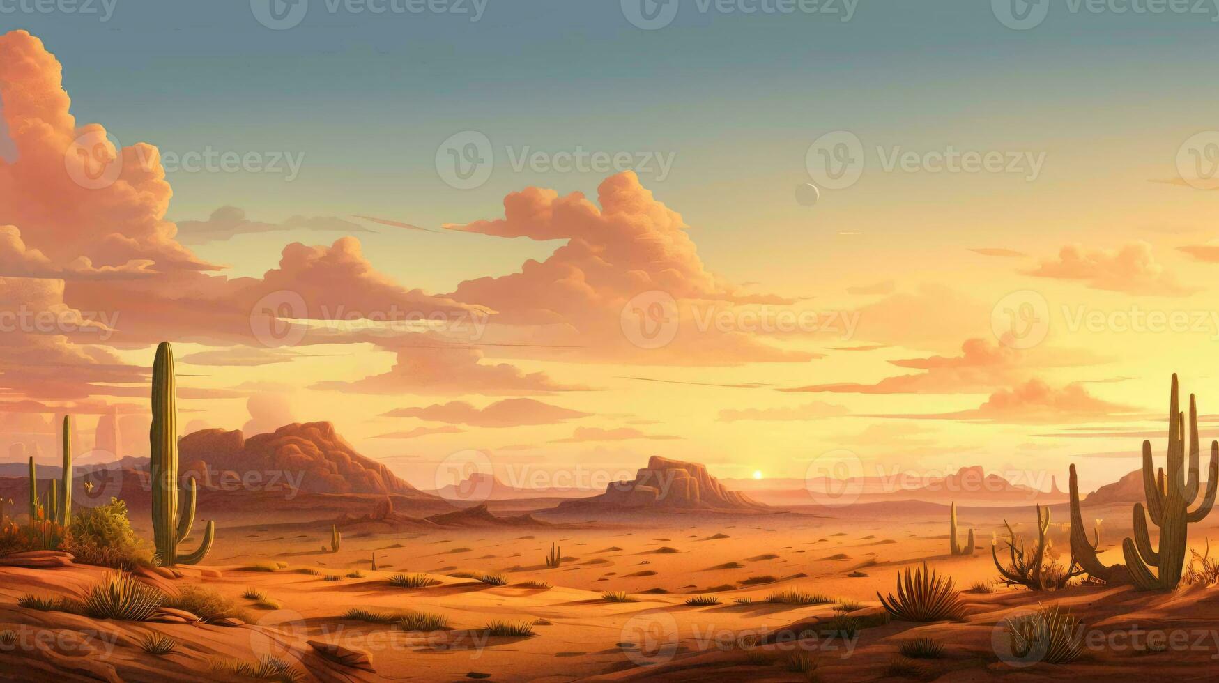 a desert landscape with a moon in the sky AI Generated photo