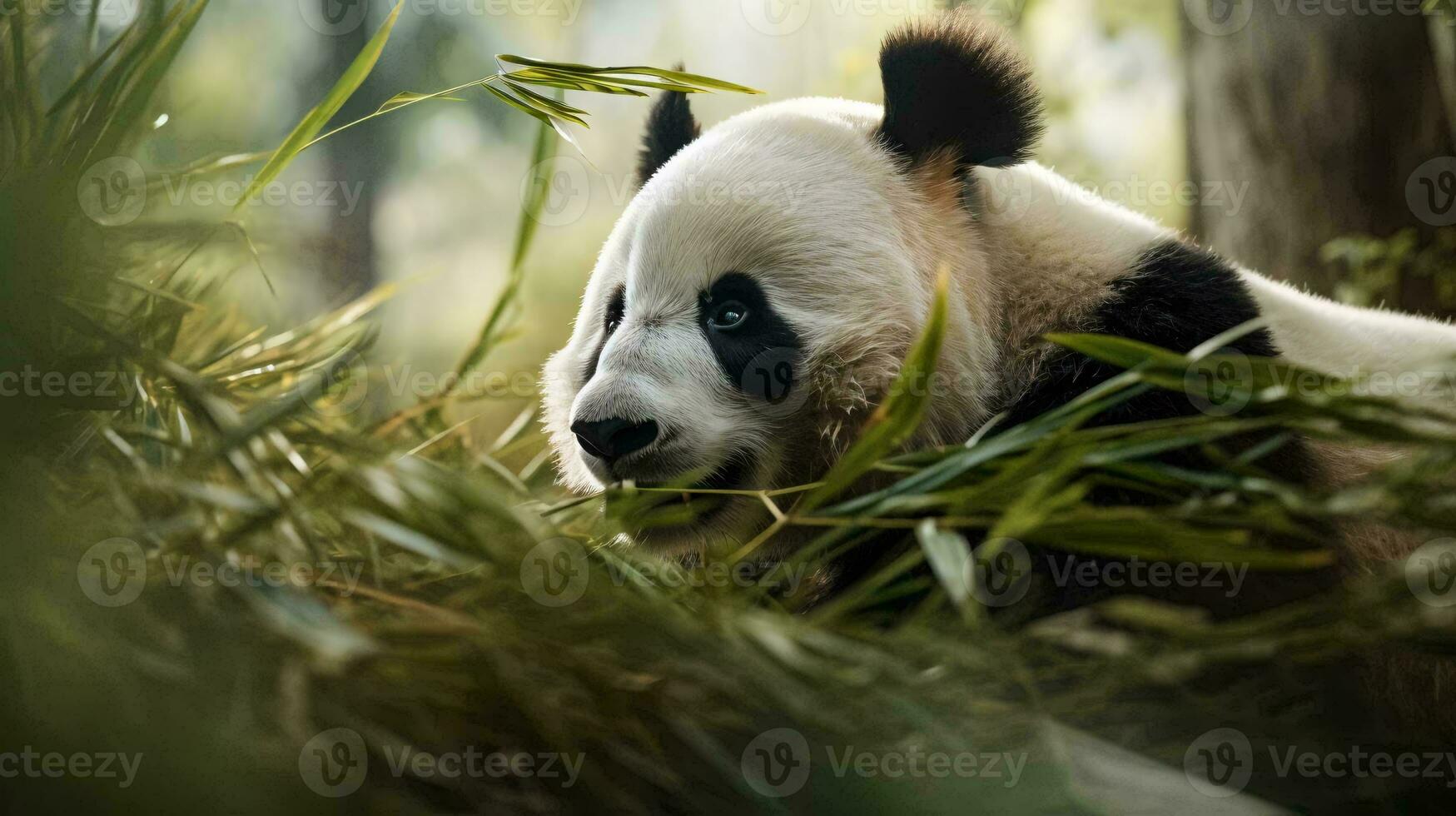 un panda comiendo bambú ai generado foto