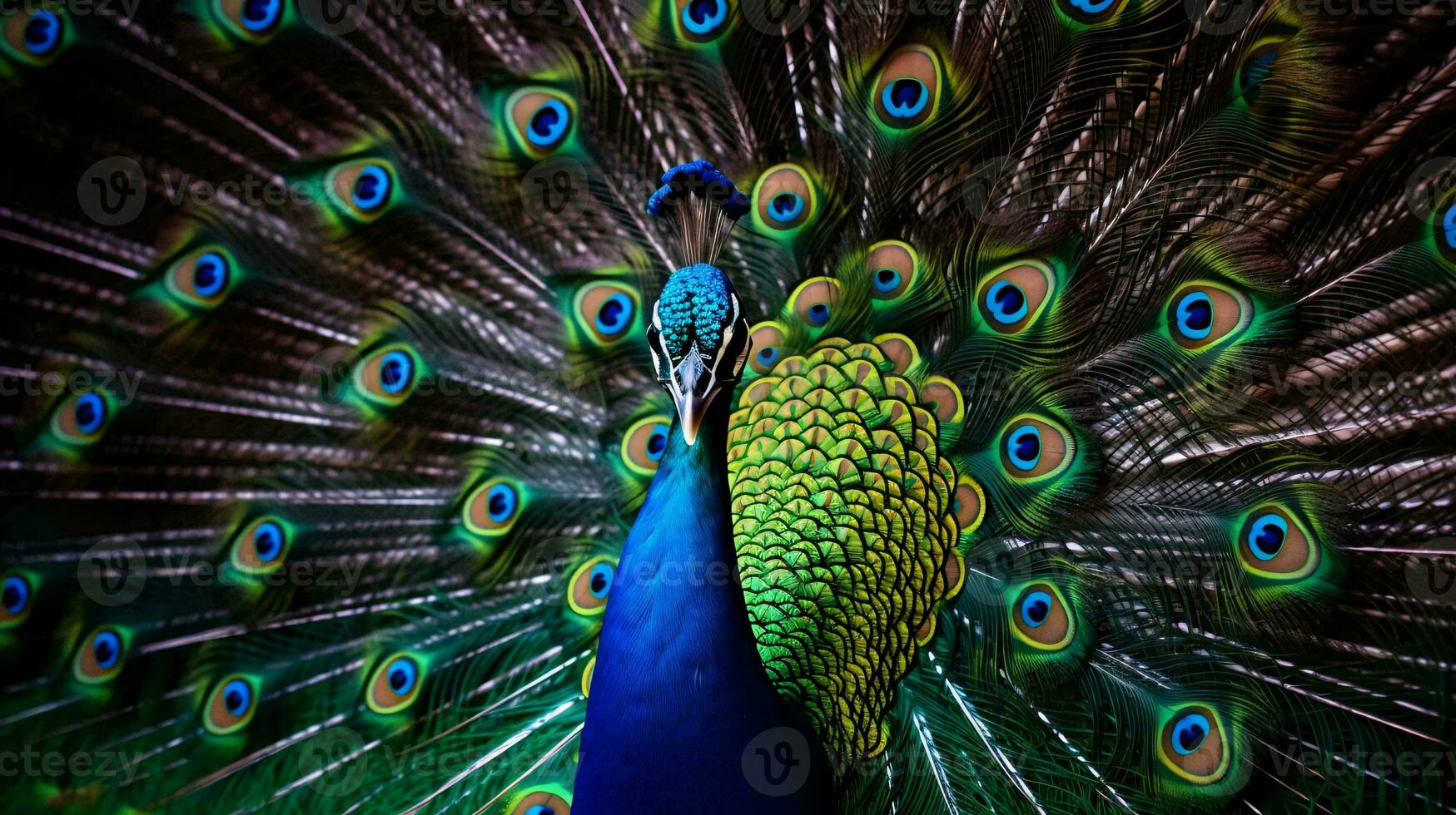 un pavo real con sus plumas untado ai generado foto