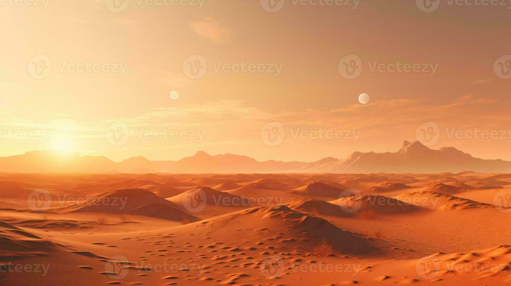 a desert landscape with hills and a moon in the sky AI Generated photo