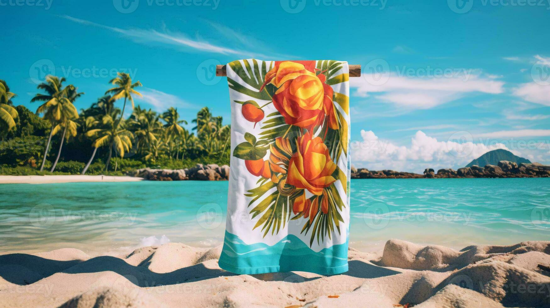 a colorful vase on a beach AI Generated photo