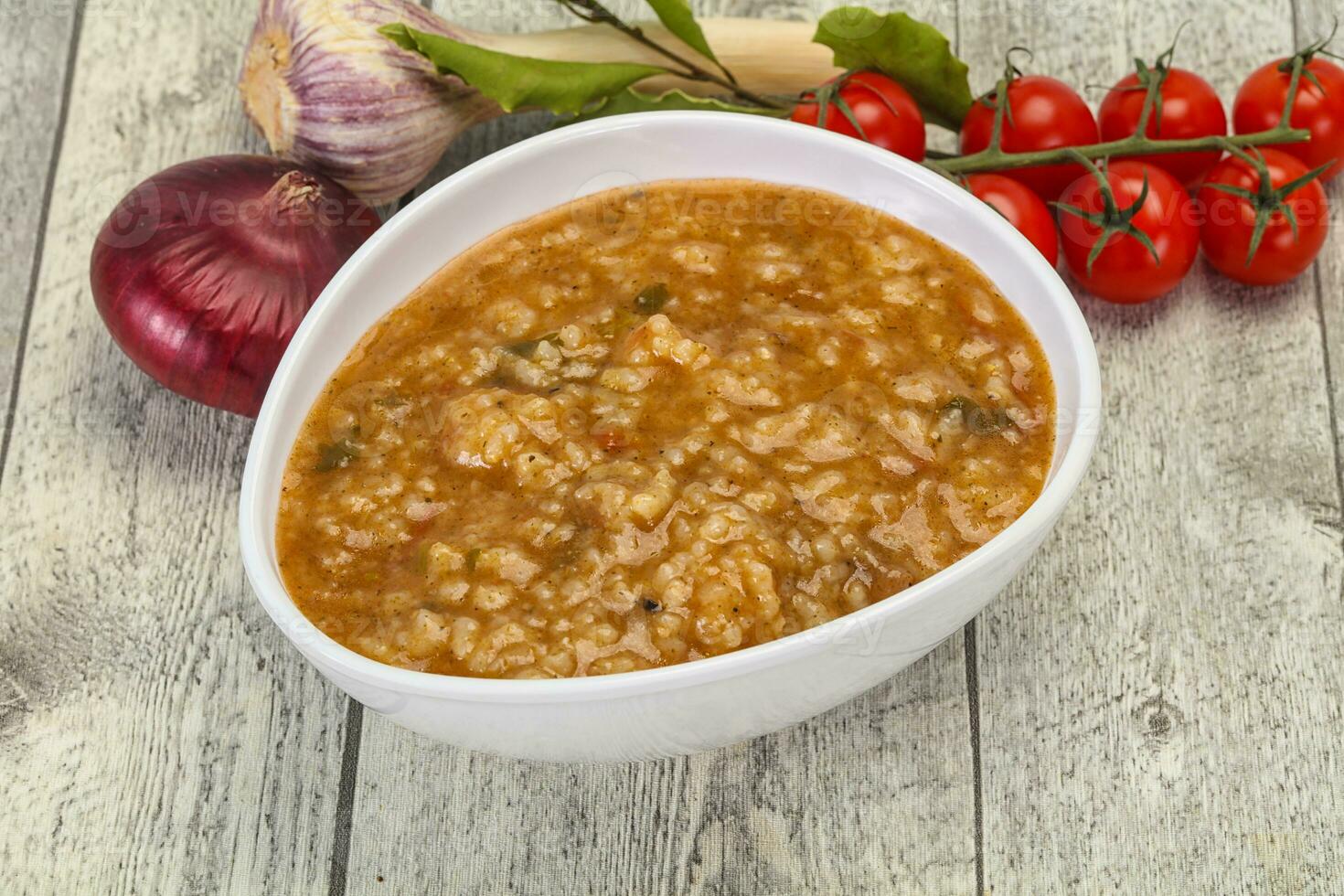 Caucasian Kharcho soup with beef meat photo