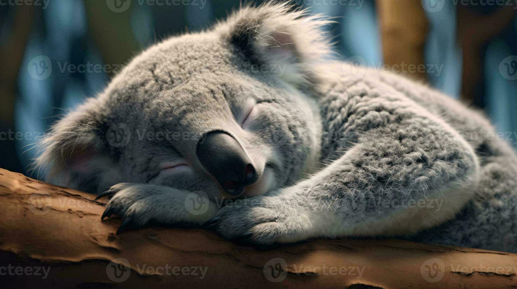 a koala sleeping on a tree AI Generated photo