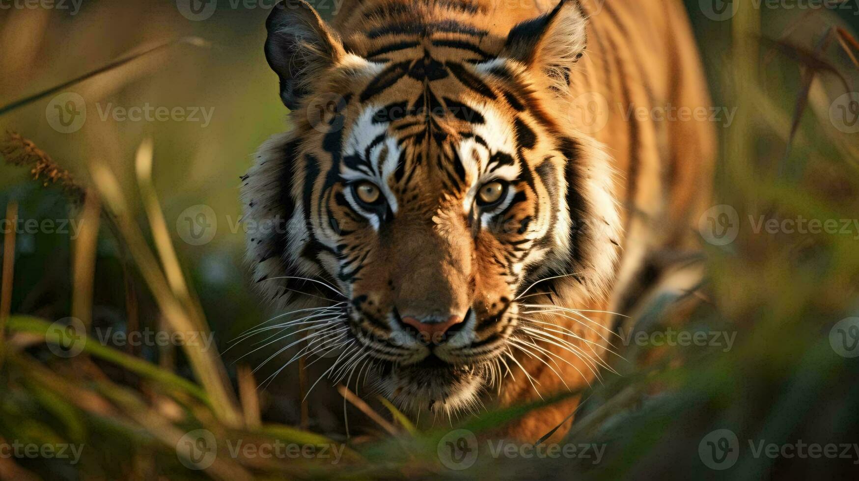 un Tigre en el césped ai generado foto