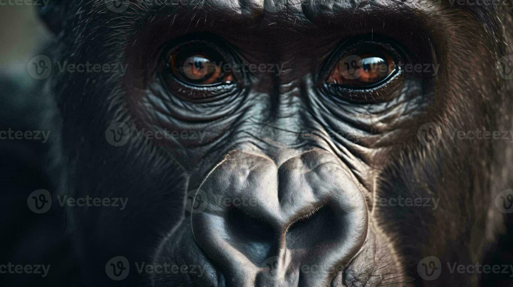 a close up of a gorilla's face AI Generated photo