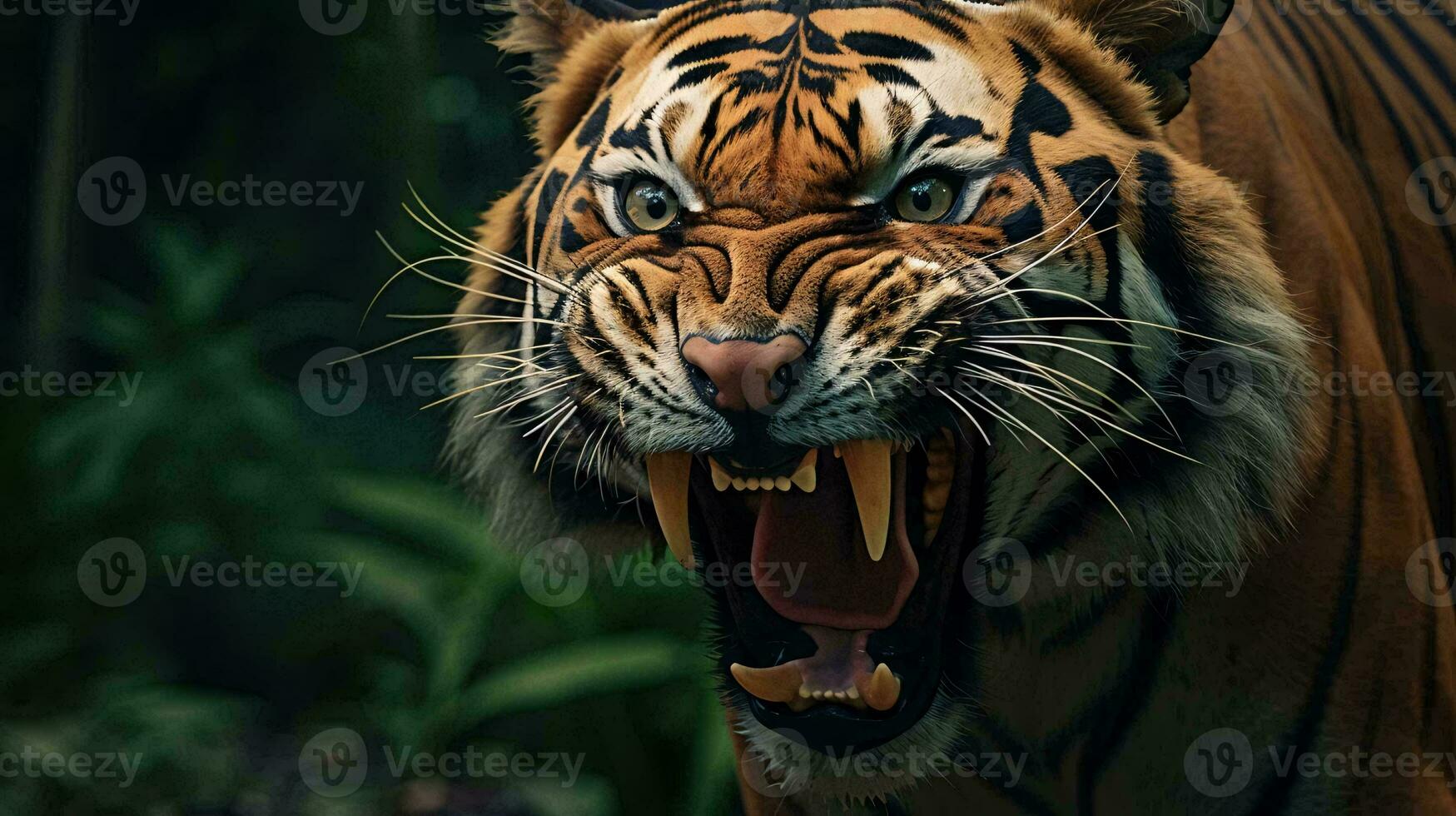 un Tigre con sus boca abierto ai generado foto