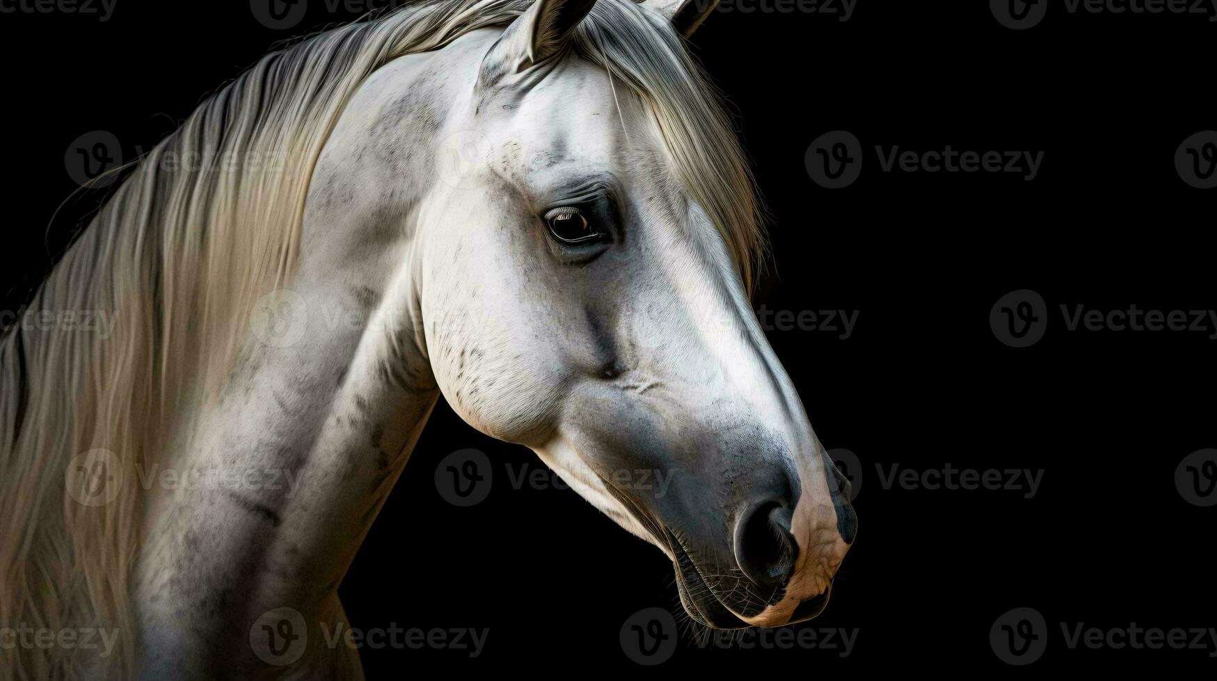 a white horse with a black background AI Generated photo