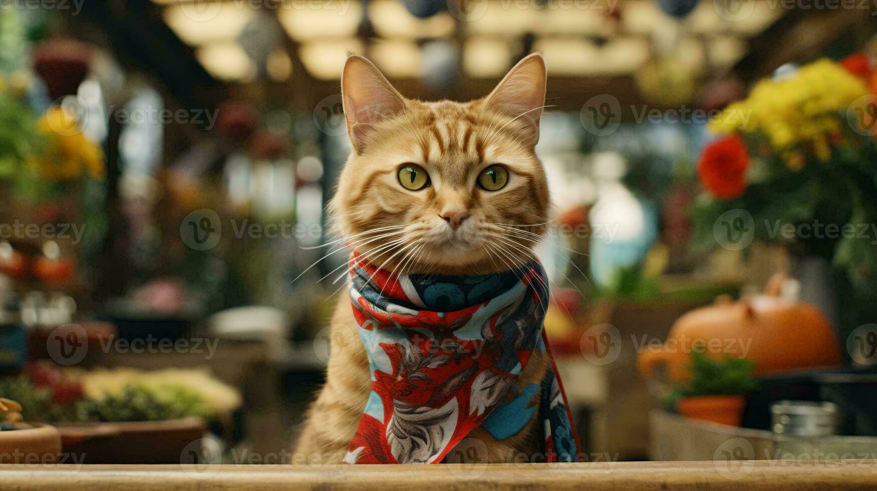 a cat wearing a scarf AI Generated photo