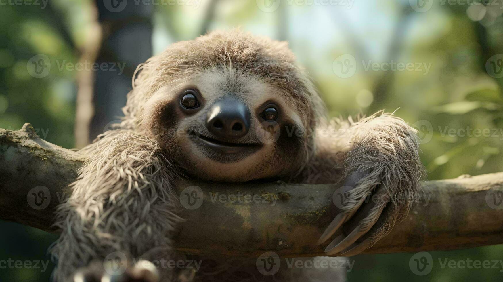 a sloth on a tree branch AI Generated photo
