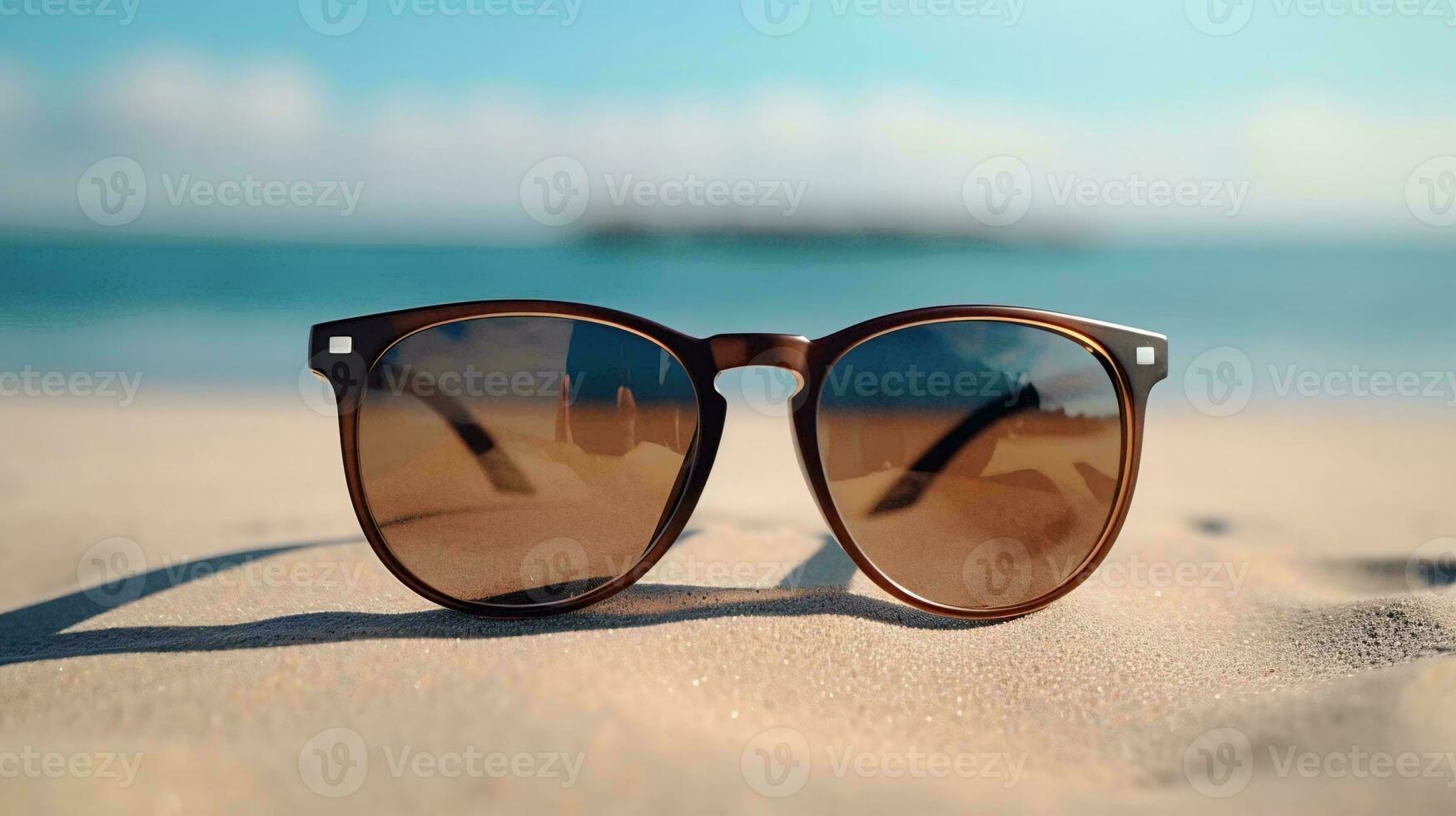 sunglasses on a beach AI Generated photo