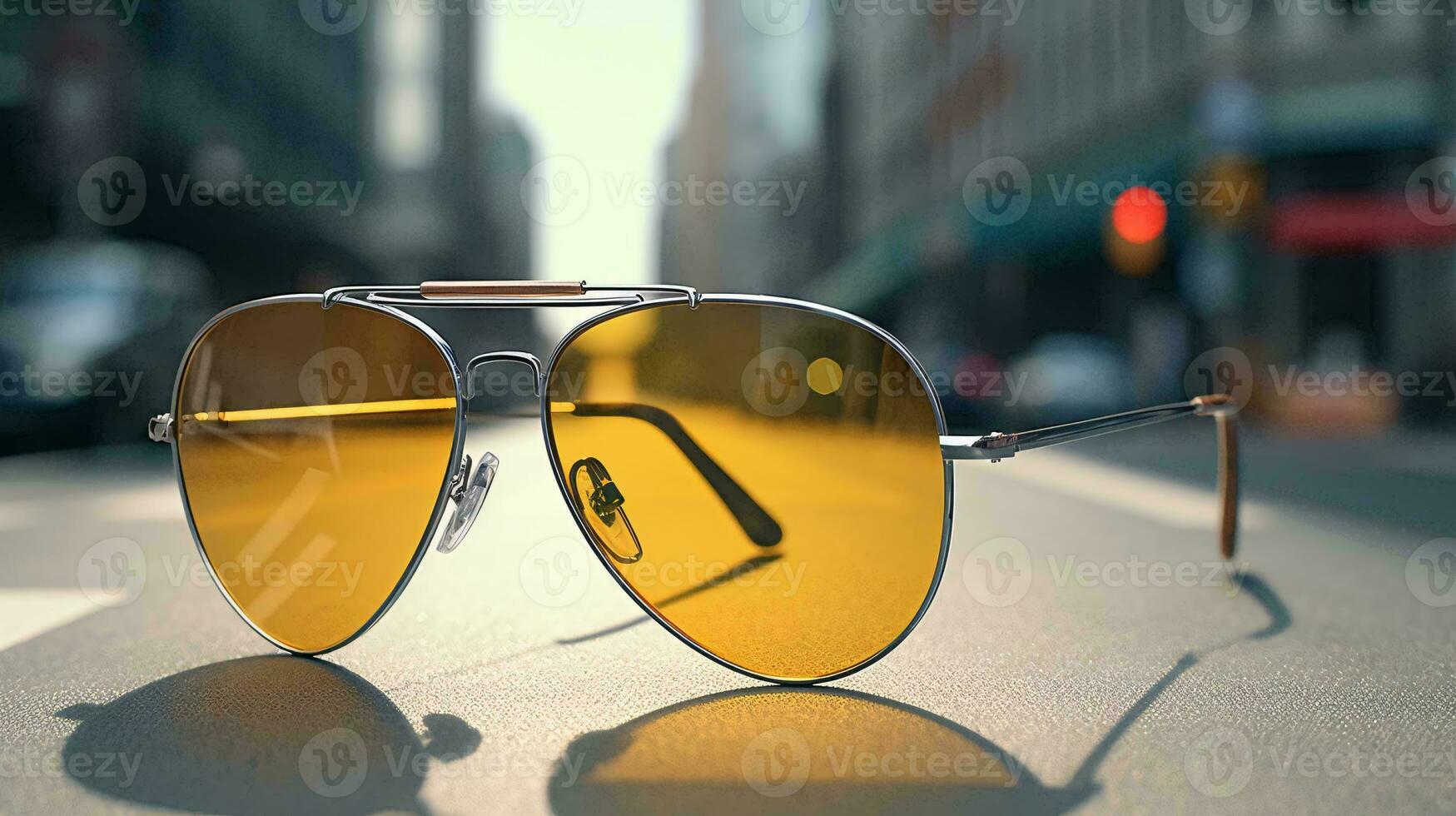 a pair of sunglasses on a table AI Generated photo