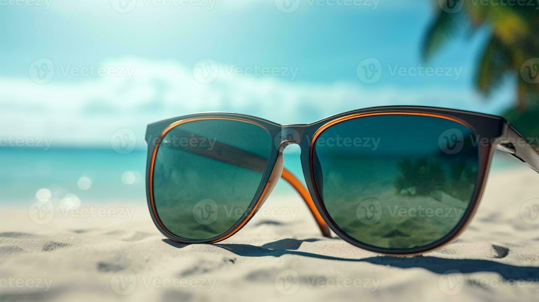 sunglasses on a beach AI Generated photo