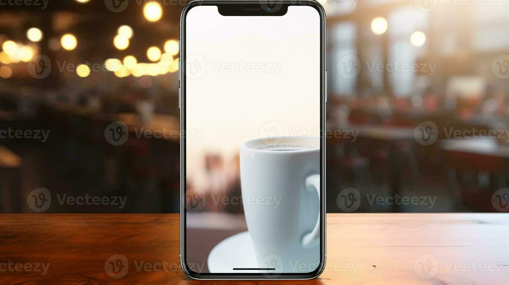 a white mug with a handle on a wooden table AI Generated photo