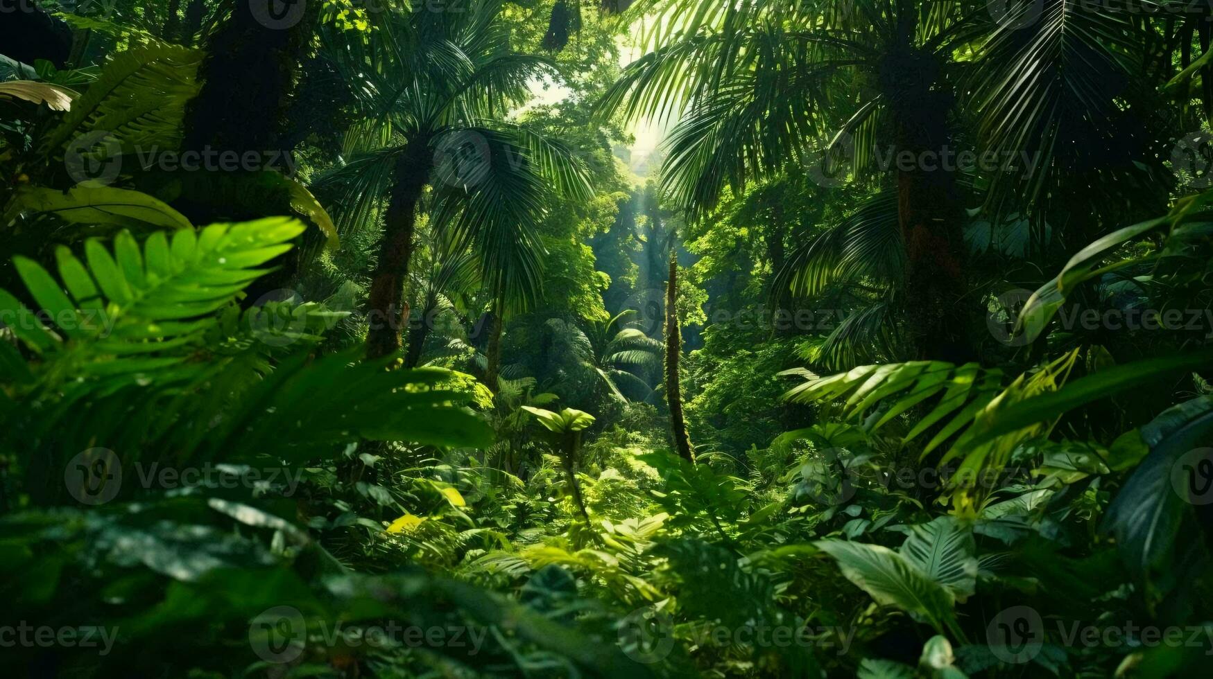 a tropical forest with palm trees AI Generated photo