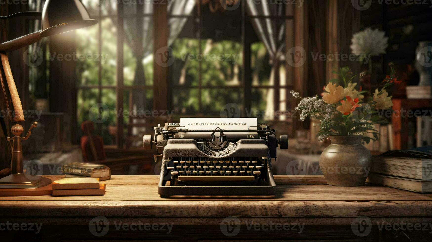 a typewriter on a desk AI Generated photo