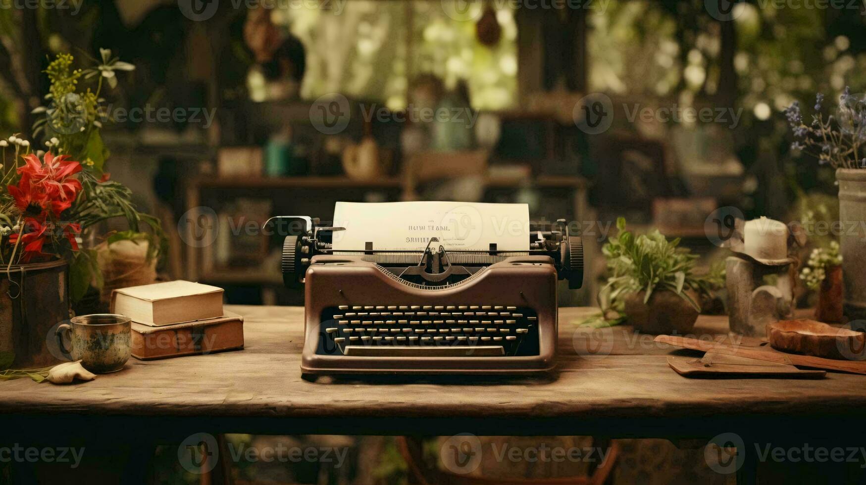 un máquina de escribir en un mesa ai generado foto