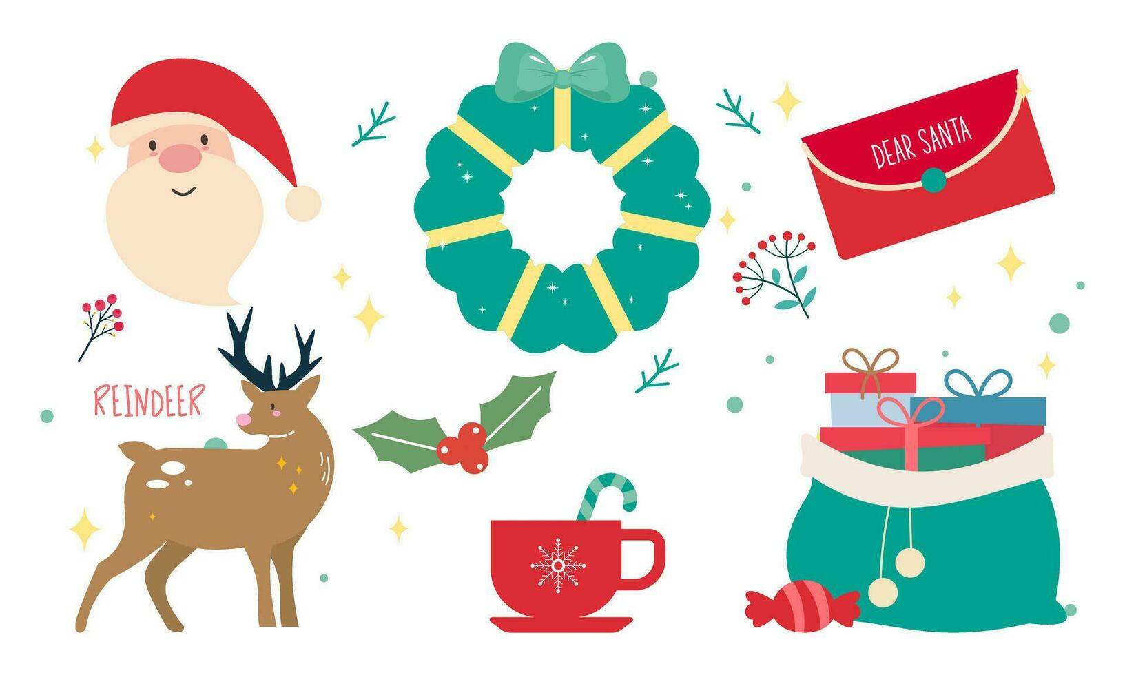 Christmas collection of decorative winter elements vector