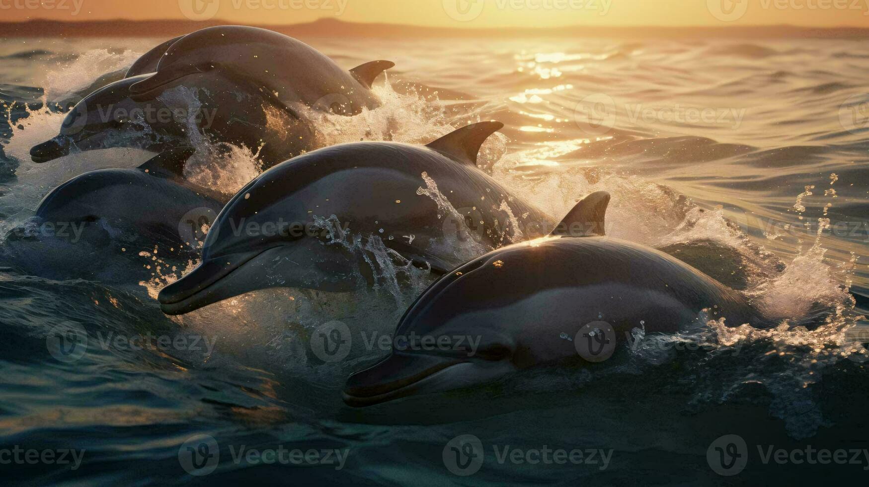 a group of dolphins swimming in the water AI Generated photo