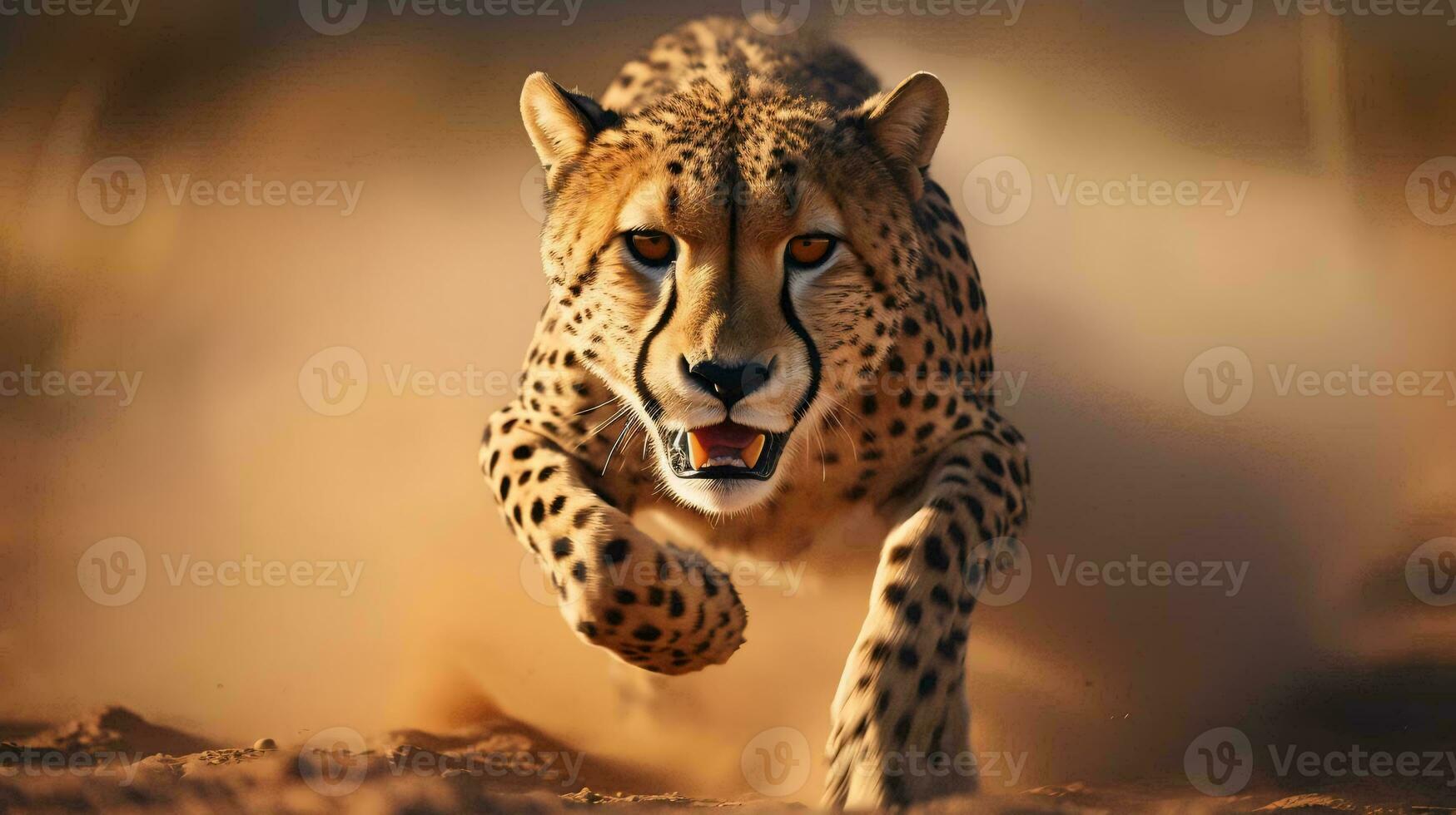 a cheetah with its mouth open AI Generated photo