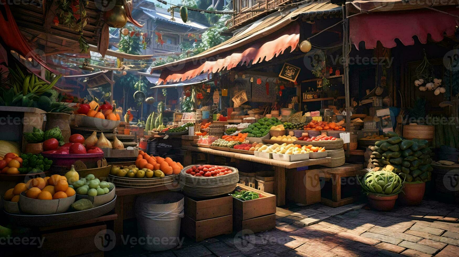 a fruit stand with fruits AI Generated photo