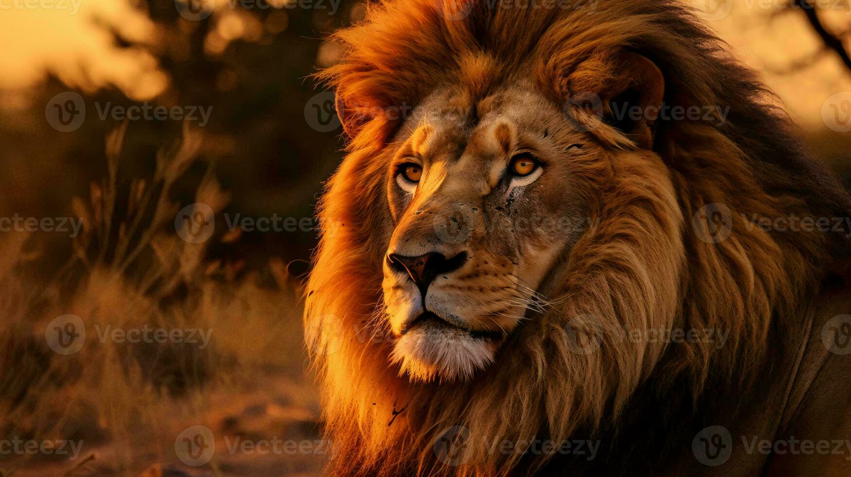 a lion with a long mane AI Generated photo