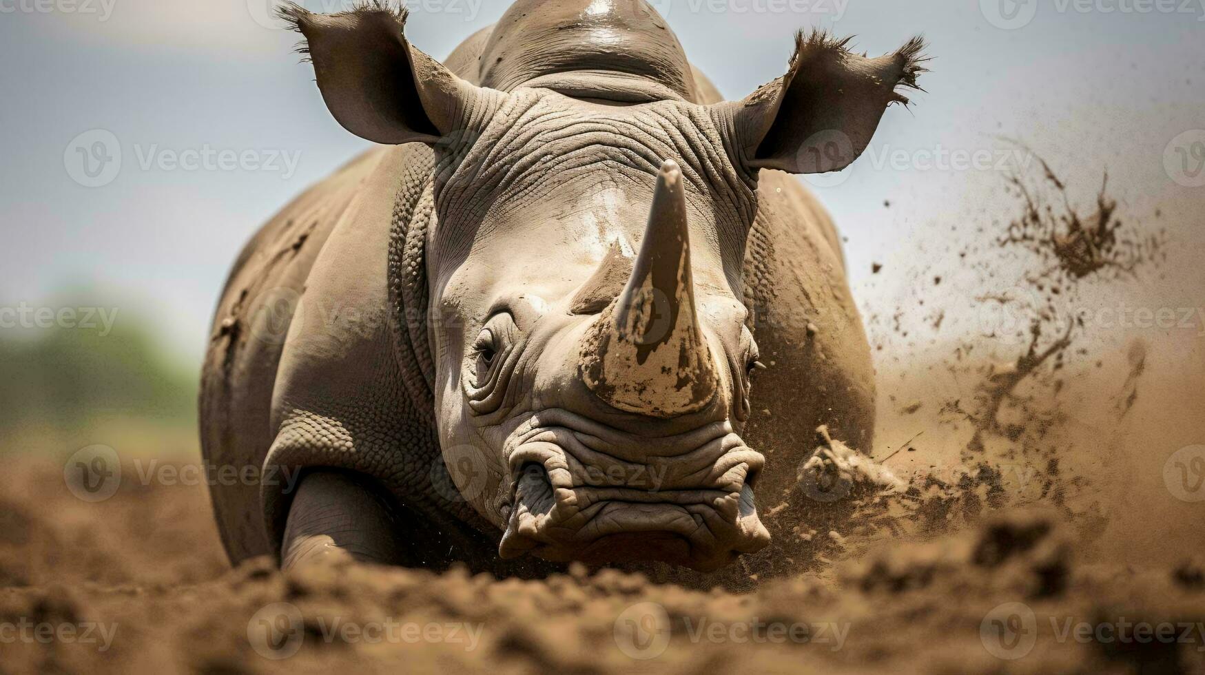 a rhinoceros lying down AI Generated photo