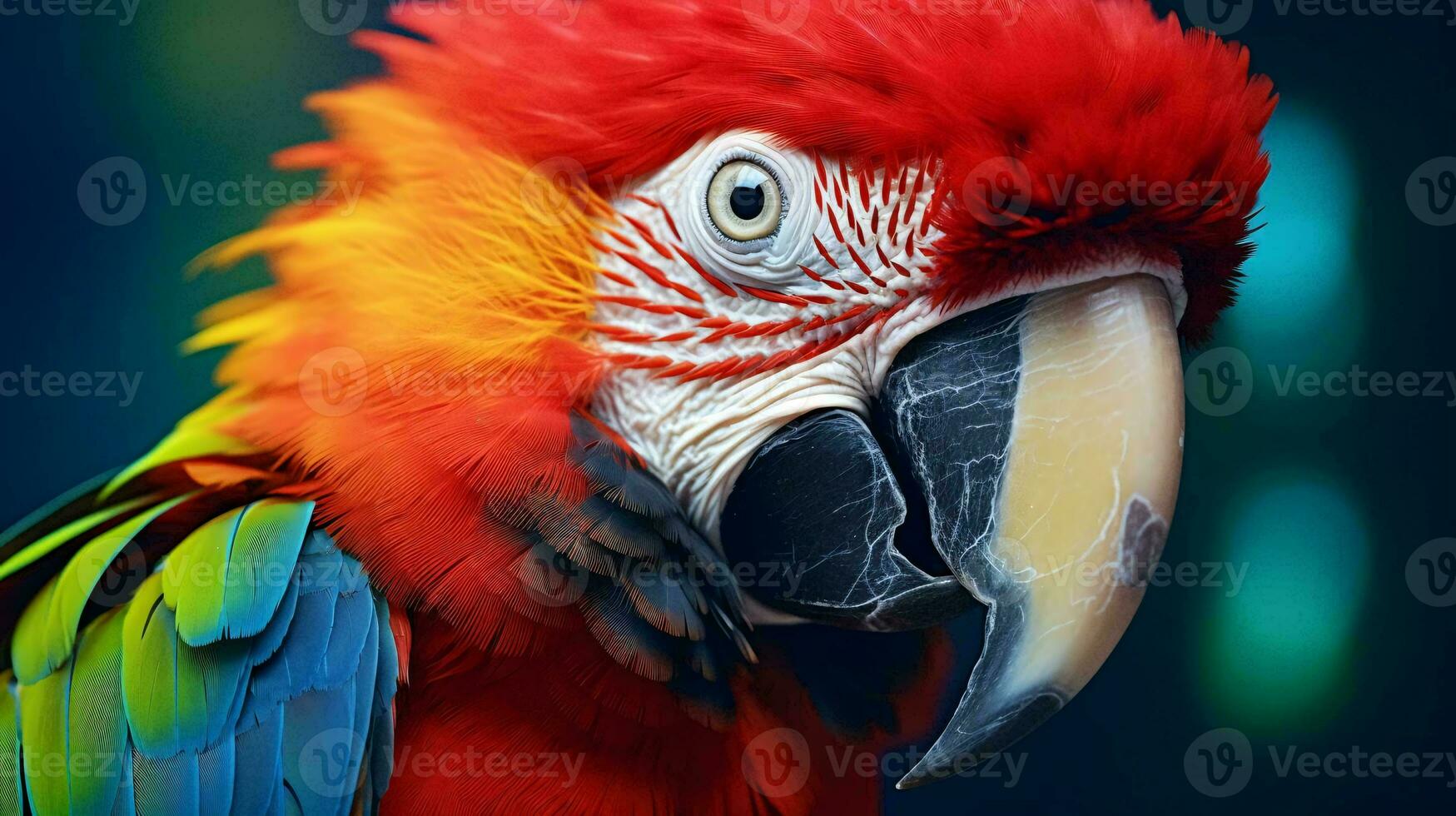 a colorful bird with a black beak AI Generated photo