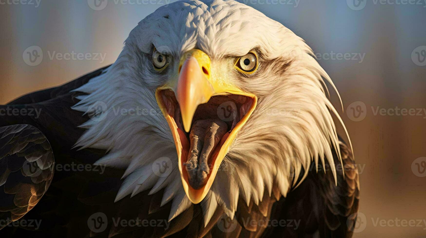 a bald eagle with its mouth open AI Generated photo