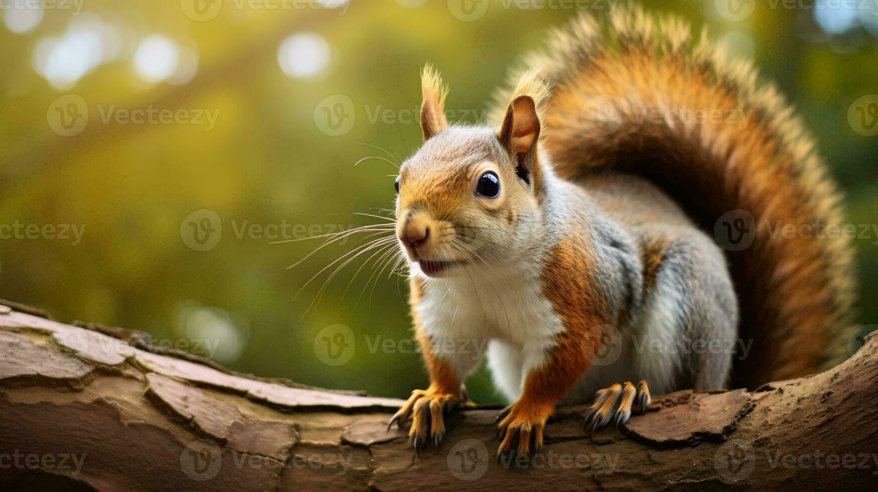 a squirrel on a log AI Generated photo